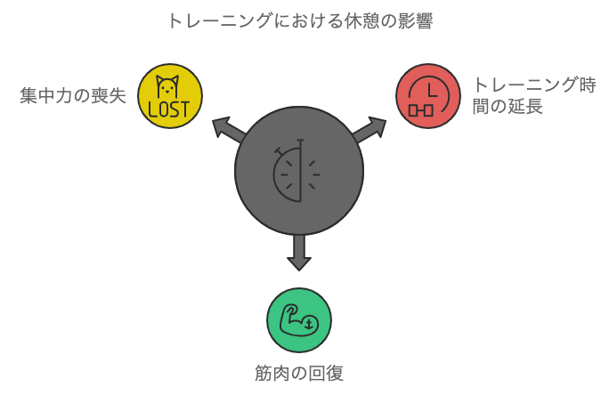 トレーニングセット間の休憩の影響の図